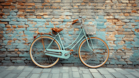 Retro bicycle leaning against a brick wall, symbolizing a slower pace of life and simpler times. large copyspace area, offcenter composition --ar 16:9 --style raw --stylize 250 --v 6 Job ID: 5422d935-53d6-4eb6-a9d9-309b6ae0cc5bの素材