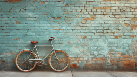 Retro bicycle leaning against a brick wall, symbolizing a slower pace of life and simpler times. large copyspace area, offcenter composition --ar 16:9 --style raw --stylize 250 --v 6 Job ID: 5422d935-53d6-4eb6-a9d9-309b6ae0cc5bの素材