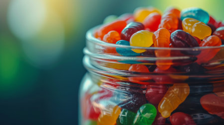 A symphony of colors and shapes in a jar of jellybeans, inviting indulgence with every bite.の素材