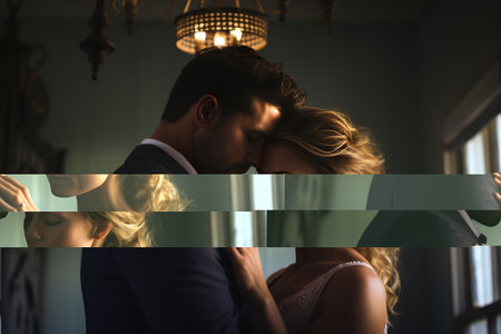 A romantic couple in love, surrounded by joy, flowers.の素材