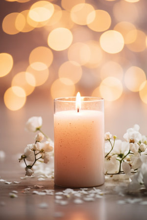 Wedding background, candles, delicate decor, and space for love-filled declarations.の素材