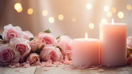 Wedding background, candles, delicate decor, and space for love-filled declarations.の素材