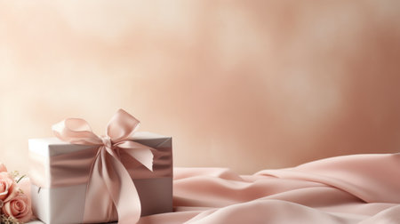 A tranquil abstract pattern, designed with simplicity and finesse, elevating the beauty of a gift box adorned with a satin ribbon..の素材