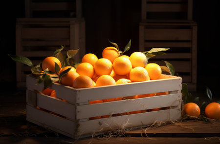 crate with white tangerines sitting on top.の素材
