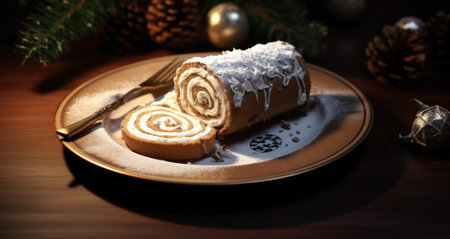 a christmas linden log on a plate.の素材