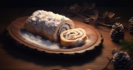 a christmas linden log on a plate.の素材