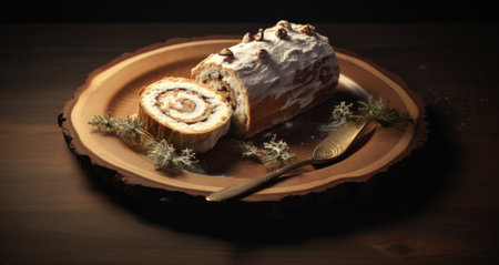 a christmas linden log on a plate.の素材