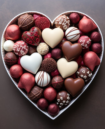a large box containing chocolates including several hearts.の素材
