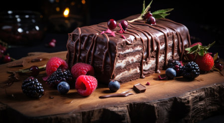 a piece of Christmas cookie dough topped with chocolate and berries.の素材