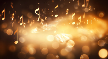 an image with sporadic music notes flying up,.の素材