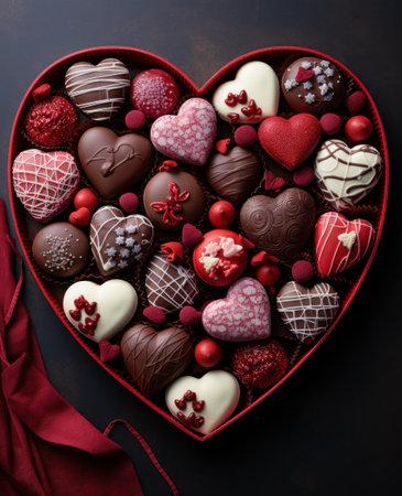 a large box containing chocolates including several hearts.の素材