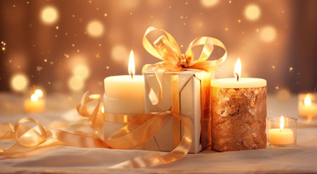 christmas gift boxes and candles.の素材