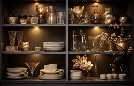 shelves with lights.の素材