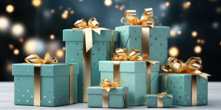 different colors of gift wrapping boxes and stars gift wrapping.の素材