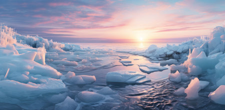 sunrise, ice caves, nature, wintertime.の素材