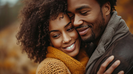 Couple celebrating milestones, their evident affection in warm, tight embraces.の素材