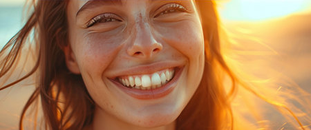 a close up photo of someone smiling and smiling.の素材