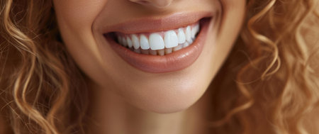 woman smiling with a white smile in the background.の素材