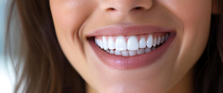 woman smiling with a white smile in the background.の素材
