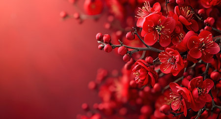 a branch with several red branches on red background.の素材