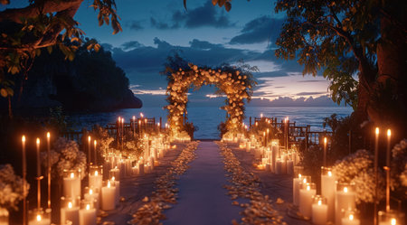 an elegant setting for a candlelight wedding.の素材
