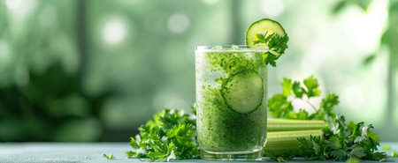 celery, cucumber, parsley liquid drink.の素材