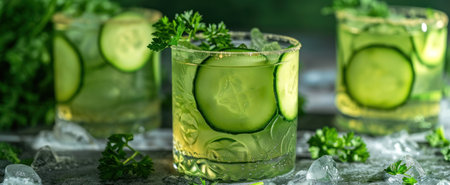 celery, cucumber, parsley liquid drink.の素材
