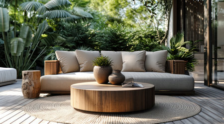 a round coffee table in the bedroom and living room.の素材