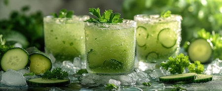 celery, cucumber, parsley liquid drink.の素材