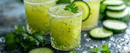 celery, cucumber, parsley liquid drink.の素材