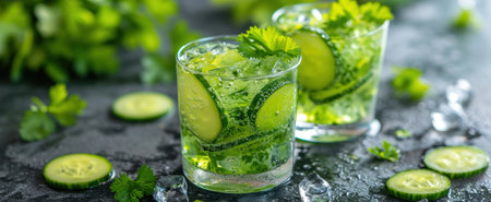 celery, cucumber, parsley liquid drink.の素材