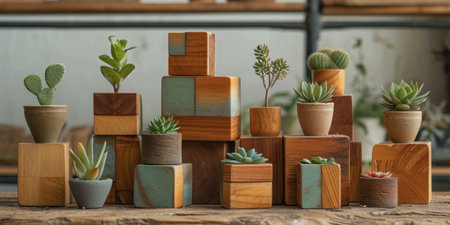 decorative natural plants and succulents natural wood.の素材