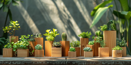 decorative natural plants and succulents natural wood.の素材