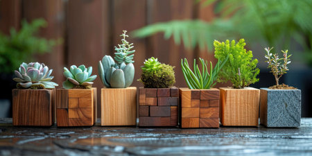 decorative natural plants and succulents natural wood.の素材
