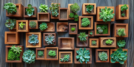 decorative natural plants and succulents natural wood.の素材