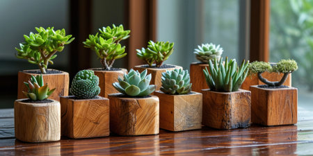 decorative natural plants and succulents natural wood.の素材