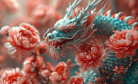 color dragon with flowers.の素材