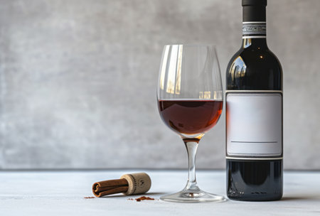 glass of wine and bottle on white background.の素材