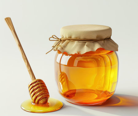honey jar and honey dip spoon.の素材