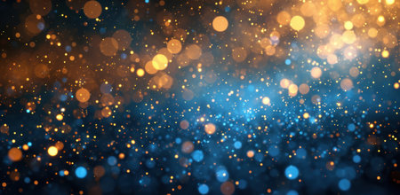 shiny gold and blue confetti bokeh background.の素材