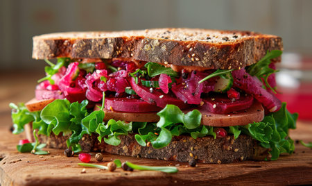 beet salad sandwich with black pepper.の素材