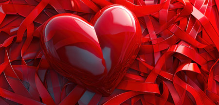 the image shows a red heart with ribbons.の素材