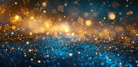 shiny gold and blue confetti bokeh background.の素材