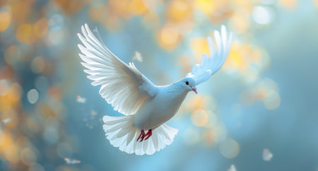 white dove with wings in the air.の素材