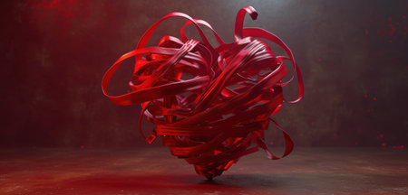 the image shows a red heart with ribbons.の素材