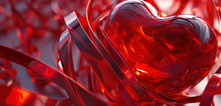 the image shows a red heart with ribbons.の素材