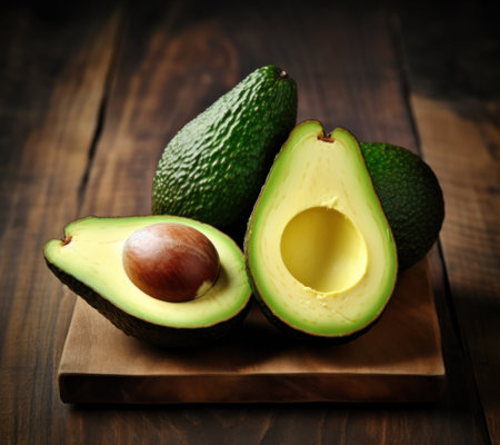 Avocado on dark wooden background. Illustration AI Generative AIの素材