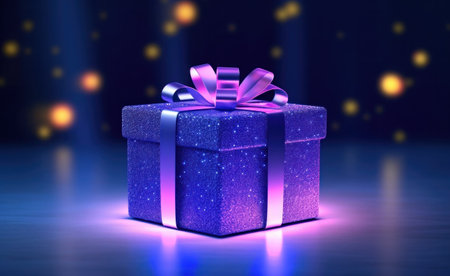 Purple magic gift box. Illustration Generative AIの素材