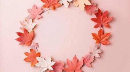 Autumn Background with Falling Leaves in Pastel Colors. Illustration Generative AIの素材