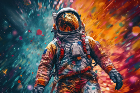 Astronaut on colorful background. Illustration Generative AIの素材